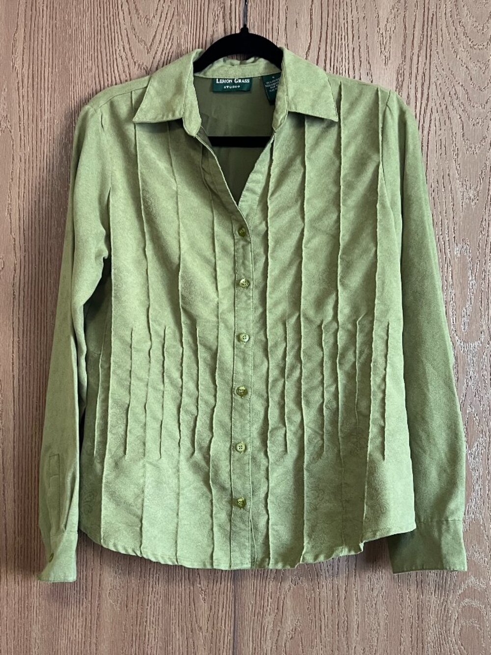 Lemon Grass Studio Muted Lime Green Pintuck Blouse